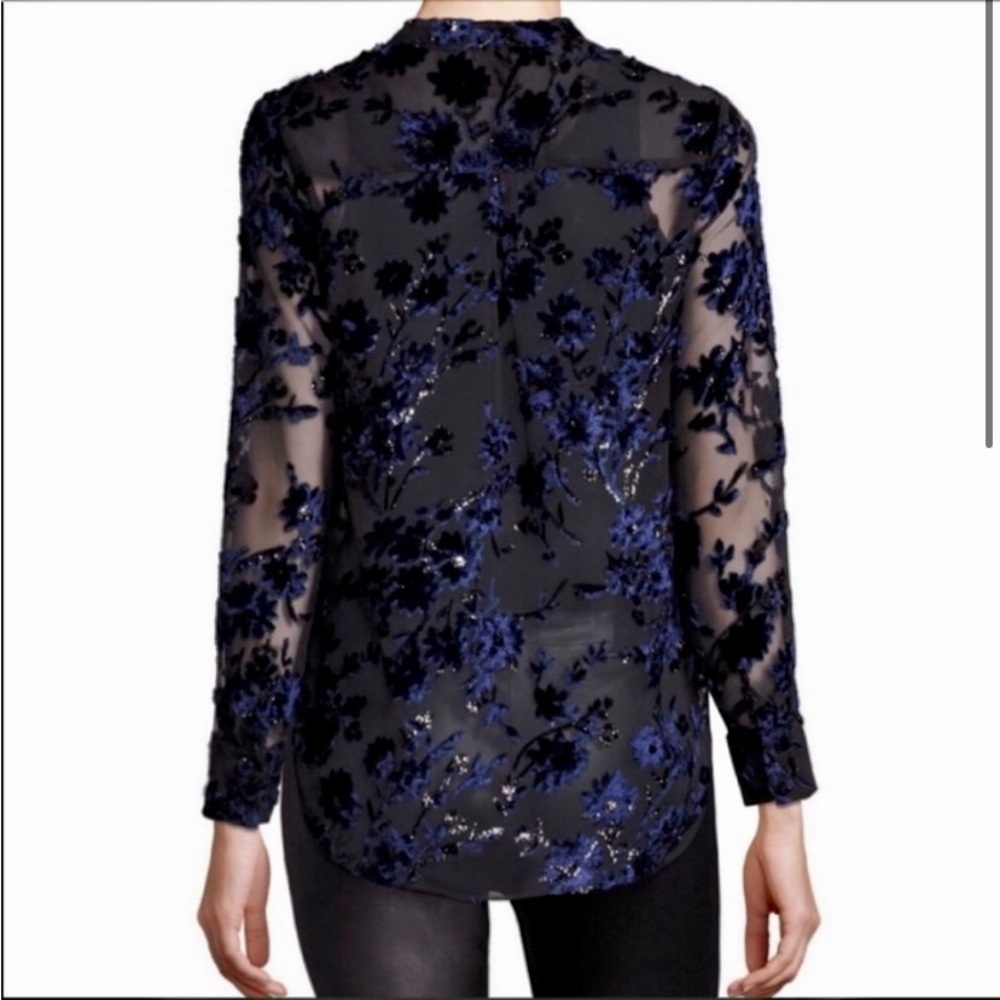 ALICE + OLIVIA Blue Velvet Floral Burnout Blouse - Picture 2 of 8